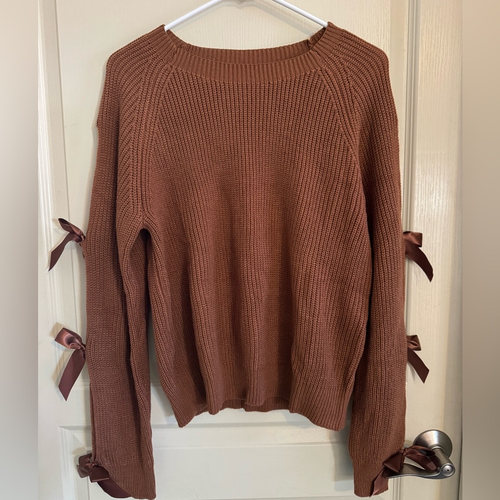 Brown Sweater with Ribbon Details